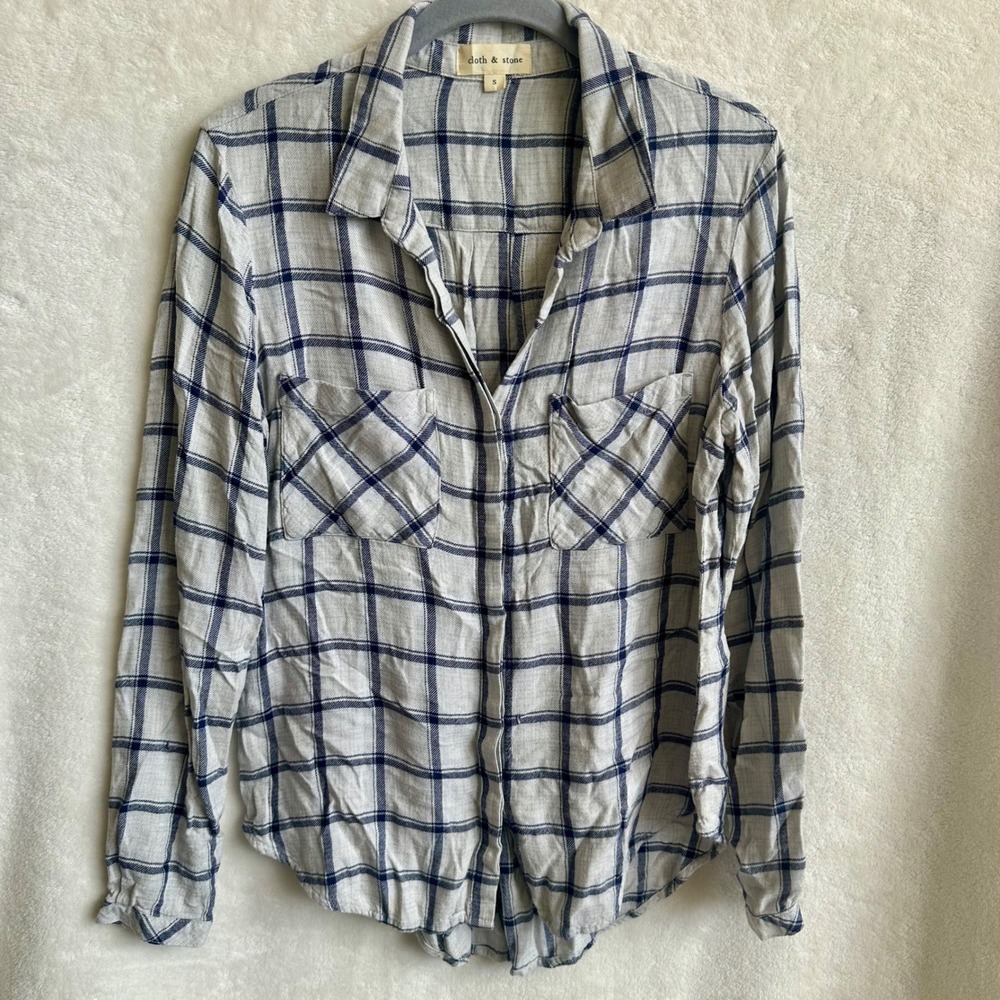 Cloth & Stone Anthropologie Plaid Plaid Button Down Shirt‎ Blue Gray S